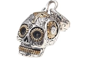 ForFox Ciondolo teschio biker oro en argento sterling 925 punk per uomo donna