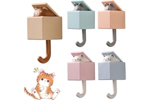 Okdance 5Pcs Cute Cat Key Hook, Kawaii Cartoon Coat Hooks for Wall Utility Adhesive Decorative Holder for Room Decor Wardrobe Bathroom Towel Backpack Keys Hat Scarf Bag Robe