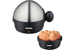 Schallen Electric Egg Cooker, Boiler, Poacher Poached Boiled, Hard Eggs and Soft EggsHolds up to 7 Eggs, Silver and Black Durable Stainless Steel Healthy Egg Steamer Egg Boiler Egg Maker Machine