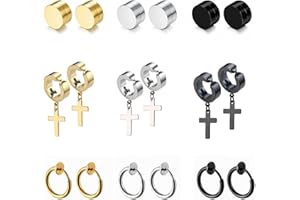 Bo Win 9 Paare Set Edelstahl Magnet Ohrringe für Herren Damen Magnetische Ohrringe Männer Ohrringe Clips Ohrclip Ohrklemmen Kreuz Ohrringe Ohne Ohrloch Herren Ohrstecker Silber Schwarz Gold Creolen