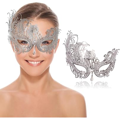Maschera per adulti con paillettes lilla e piuma