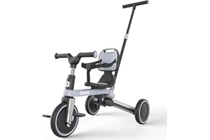 besrey Kleinkinder-Dreirad mit elterngesteuertem Schiebegriff für 1–3 Jahre alte Mädchen und Jungen, Kleinkinderfahrrad mit abnehmbaren Pedalen, faltbares Kinder-Schiebedreirad, Dunkelgrau