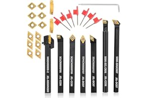 HiCOZZIE Utensili rotanti, 5/16, gambo 8 mm, 7 pezzi per tornitura, filettatura, con 14 pezzi in metallo duro