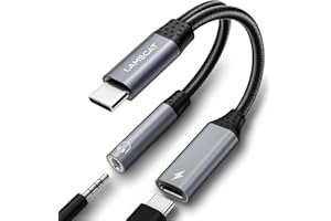 LAMSCAT USB C auf Klinke Adapter und Laden, 2 in 1 Typ C auf 3.5mm Kopfhörer Adapter Unterstützt 60W Schnellladung für Samsung Google, Xiaomi Huawei/Mini 6 und mehr (grau)