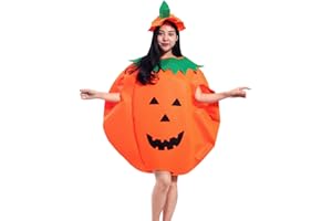 AIEOE Costume de citrouille d'Halloween mignon pour bal masqué - Tenue de costumade avec chapeau pour enfants/filles/femmes/famille