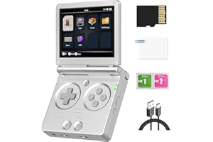 CAWEVON RG35XXSP - Consola de videojuegos portátil, pantalla plegable IPS de 3,5 pulgadas, sistema Linux, batería de 3300 mAh, consola de videojuegos retro con tarjeta TF de 64 G y 5532 juegos (RG35XXSP,