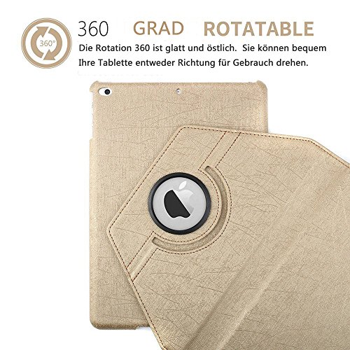 Ipad 9.7 Bluetooth Tastatur Hülle, Boriyuan 360 Grad drehbar Leder Case Schutz Tasche Cover mit Bluetooth Wireless Tastatur (Deutsche QWERTZ) keyboard case für Apple iPad 9,7 Zoll 2017 (Gold) - 6