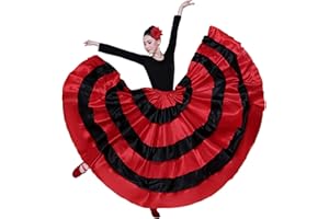 BACKGARDEN Damen 20 Meter langer Rock für Flamenco, Bauchtanz, spanisches Bull-Performance-Kostüm, Schwarz / Rot