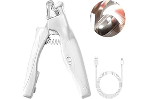 WWVVPET Cortaúñas para mascotas con luz LED para perros, gatos, recortadora de uñas y garras eléctricas, juego profesional seguro con atrapapuestas y lima de uñas, cuchillas afiladas de sensor rápido (Blanco)