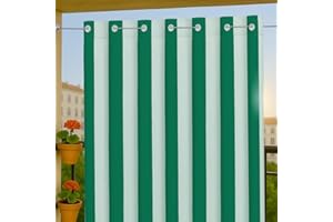 Byour3 - Rideaux D'Extérieur Imperméables avec Anneaux en Métal Anti-moisissure - Auvent Latéraux Gazebo Occultant Terrasse Balcon Pergola Toile Solaire Isolant Thermique (Rayures Vert, L.155x272H)