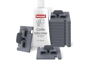 KONZEPT 11 Crochets adhésifs extérieur 20 pcs avec colle de Montage Extra-Forte 40ml, Fixation de Filet pour Chats sur Balcon sans perçage, Gris, Fixation pour Filet de Protection pour Chats