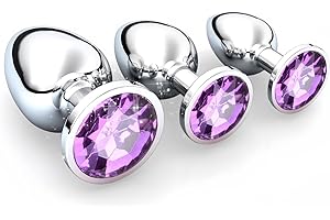 CHARMCHIC 3 Piezas Plug Anal Metálico, Plug Anales, Butt Plug con Diamantes, 3 Tamaños Diferentes para Mujeres, Parejas, Hombres, Pequeño Mediano Grande, Morado Claro