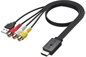 AUTOUTLET RCA till HDMI-omvandlare 1080P, 16:9/4:3 konvertering, 20 cm hona RCA & HDMI-kabel, för Wii/PS1/PS2/N64/Xbox/DVD/VC