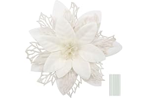 Yueshop 10PCS Artificial Flowers Christmas Glitter Artificial Three Layer Floral Accessories for Christmas Tree Ornaments Xmas Garland Wreath DIY Decorations (White)