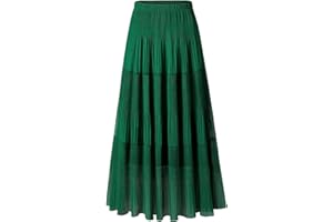 comefohome Maxi Skirts for Women UK Pleated Long Flowy Chiffon Elasticated Waist Tiered A Line Ladies Summer Skirt