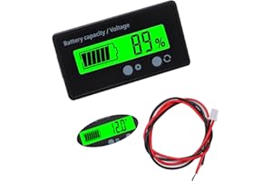 VooGenzek Medidores de Batería DC, Indicador de Voltaje de Capacidad de Batería Monitores, Probador de Batería de Plomo Ácido y Litio, Pantalla LCD DC 12V 24V 36V 48V Medidor de Batería (Luz Verde)
