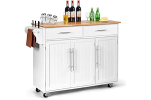 COSTWAY Carrito de Cocina con Cajones y Puerta Aparador con Ruedas Carro de Servicio de Madera (Blanco)