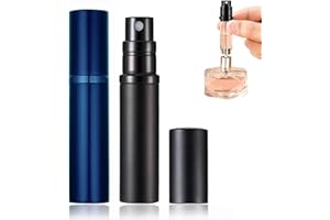 POTWPOT Refillable Perfume Atomisers, 2 Pack Leakproof Elegant Spray Bottle for Men and Women with 5ml Pocket Size (Black & Blue)