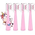 Vekkia Kids Electric Toothbrush Replacement Heads - 7X More Plaque Removal, End-Rounded 3D Curved Soft Bristles, Comfortable & Efficient Clean Teeth, Perfect for Kid Small Mouth, Pink (4 Pack)