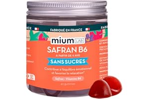 MIUM LAB GUMMIES EXPERTISE Mium Lab - Gummies Safran Hautement dosé (40mg) et Vit B6 sans sucres - Enfants et Adultes - Formule exclusive - Programme 3 à 6 semaines - Saveur Fraise - Fabriqué en France