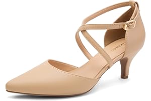 Greatonu Mujer Zapatos de Tacón Kitten Heel Tiras Cruzadas Puntiagudo de Salón