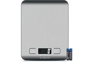 NUTRI FIT Digitale Küchenwaage aus Edelstahl, ultraflache Elektronische Kochwaage Lebensmittelwaage, 4 Einheiten, 5kg/11lb, LCD-Anzeige, AAA Batterien-Silbergrau