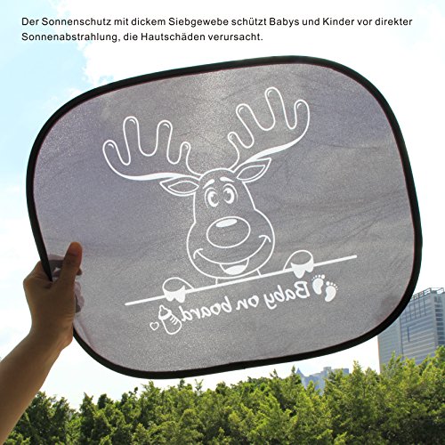 BAYTTER® 2 Stück Auto Baby Sonnenschutz + Sonnenblende Babyaufkleber mit „Baby on Board“ Sonnenschutzblende für Baby mit Saugnäpfen Anti-UV Schutz - 2