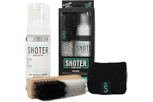 SHOTER SHOES MATTER SHOTER - Kit Limpieza de Zapatillas - Espuma limpiadora de zapatos - Incluye Limpiador en espuma sin aclarado 160ml, cepillo y toalla de microfibra - Easy Pack absorbe la suciedad del calzado