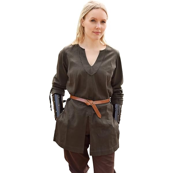 Tunique Médiévale Femme Battle-Merchant Ylva - Cintrée, Manches 3/4 Réglables - 100% Coton - Bleue - Taille 3XL