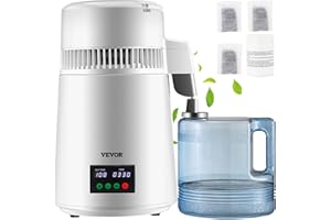 VEVOR Distillatore d'Acqua Volume della Canna 4 L, Distillatore Bianco per Purificazione dell'Acqua 1 L/H con Contenitore in Plastica, per Cucina Uffici, Lab, Ospedali, Cliniche Dentistiche, ecc.
