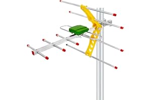 BIGEFEIXU Antena TV Exterior 2025 Mejorada – Largo Alcance 4K/1080P, Señal UHF/VHF Estable, Resistente a la Intemperie, Instalación Fácil en Ático o Exterior, Cable Coaxial 8 m (Mástil no Incluido)