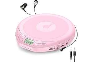 Gueray Reproductor de CD Portátil con Auriculares Pantalla LCD Protección Anti-Saltos HiFi Clásico Función de Memoria Prog Reproductor CD Personal para Coche Hogar (Rosa)