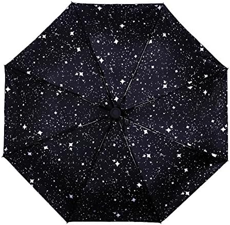 Jiudu Folding Windproof Umbrellas, Romantic Dreamlike Star Pattern Canopy, Special Coating with Anti-UV Protection, Sun or Rain Umbrella, Portable for Easy Carrying, Best for 1-2 Adult , Nice Gift (White)