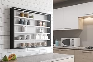 Inter Link - Witryna kolekcjonerska, półka ścienna, szklana gablota, szafka wisząca, półka wisząca, gablota, MDF - Czarny/Biały (80x60x9,5 cm) Collecty Black