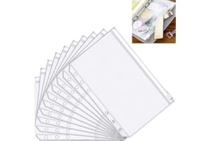 XELPARUC 10 Pack A5 Size 6 Holes Binder Pockets, Plastic Binder Zipper Folders, Waterproof Zipper Loose Leaf Bags for Photo, Document, Bill, Cards