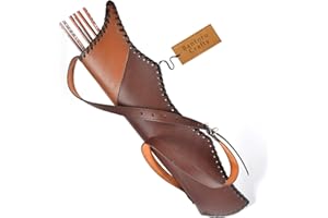 Bantoro Crafts Carcaj Tradicional marrón con Arco para Hombro y Espalda, Soporte de Flechas de Cuero con Bolsa Grande, Correas Hechas a Mano