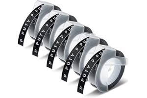 ‎P PUTY PUTY Prägegerät Etiketten Kompatible mit Dymo Etikettenband 9mm Schwarz, Prägegerät Prägeband Kompatibel mit Dymo Omega Etikettenband, 3D Schriftbänder Kompatibel mit Prägeband, 5 Rollen