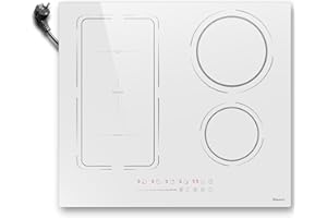 Piano Cottura Induzione 4 Fuochi Flex Zone Incasso Con spina, Disaenvir Piastra Induzione Limitatore 3500W, Funzione Boost & Keep Warm, Timer, Serratura per Bambini, Livello 9, Bianchi