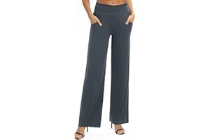 EXCHIC Mujeres Casual Sólido Suelto Anchas Pierna Palazzo Pantalones Elástico Cintura Yoga Pantalones con Bolsillos
