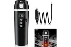 GBKDQQ Wasserkocher für Auto, 12V/24V Elektrischer Wasserkocher 500ml, Temperatur Regelbar, Auto-Heizbecher mit LCD-Display, Schwarz