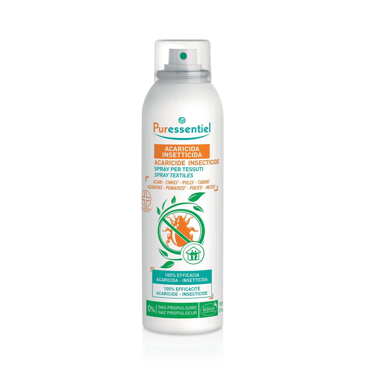 Puressentiel Spray per Tessuti Acaricida Insetticida 150 ml | Presidio Medico Chirurgico. Efficacia scientificamente provata, antireinfestazione di lunga durata. Profumo fresco, gradevole