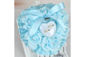 LLLucky Heart Shape Rose Ring Box Wedding Rhinestone Ring Pillow Wedding Ring Decoration Cushion Sky Blue