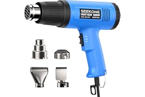 SEEKONE Pistola de Calor 2000W, Pistola de Aire Caliente con Ajuste de Temperatura Dual de 300℃/600℃, Decapador con Protección Contra Sobrecalentamiento y 4 Boquillas, para Encoger PVC