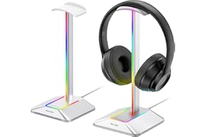 New bee Uchwyt na słuchawki dla graczy RGB Uchwyt na słuchawki do gier, akcesoria LED z 7 trybami oświetlenia, antypoślizgowa gumowa podstawa, do gier PC, srebrny (srebrny)