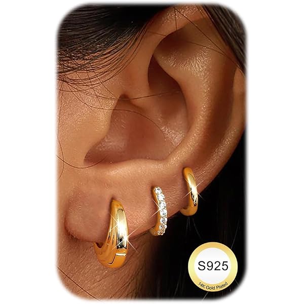Yamobi 3 Paar 14K Gold Ohrringe – Wasserfest, Hypoallergen, Kleine Creolen & Stecker, Für Empfindliche Ohren