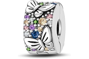 LNQOBU Clip/Stopper Charms pour Bracelet 925 Argent Sterling Pave Cubic Zirconia Charm Bead Star Moon Charme Bleu Papillon Charm Bijoux pour Femme