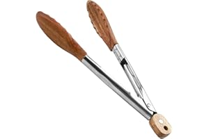 VIDSMOW Pinzas de Cocina Profesionales, en Acero Inoxidable y Madera de Olivo, Pinzas Multifuncionales de 30 cm para Cocinar, Servir y Asar, Antibacterianas, Resistentes al Calor, Fáciles de Limpiar