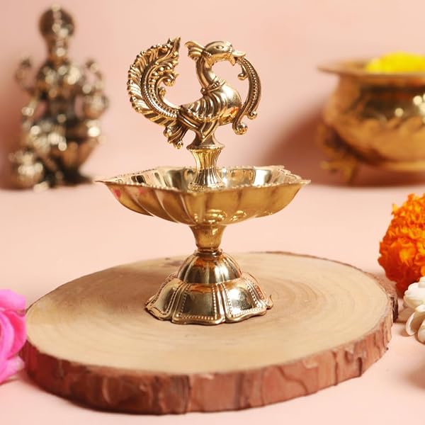 100% Pure Brass Diwali Diya (Set of 6) Indian Pooja Oil Lamp - Golden Engraved Design Dia with Turtle Base. Deepawali Diya/Tea Light Holder/Diwali Traditional Oil Lamp Indian Gift Items