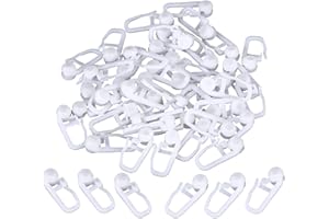 HOTOP Clips de Rideau Roulant Crochets de Rideaux en Plastique Blanc pour Voie Type Rideau, 50 Paquets (Clips)