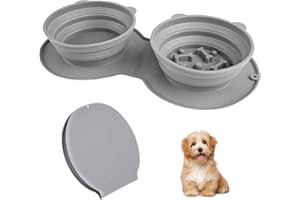 PLAGUFAS Dog Bowl Collapsible Travel Dog Water Bowl Portable Cat Pet Silicone Food Bowl - 2 in 1 Portable Silicone Dog Bowls - Travel Dog Water Bowl - Lightweight and Compact -100% Food-Grade Silicone,BPA-Free